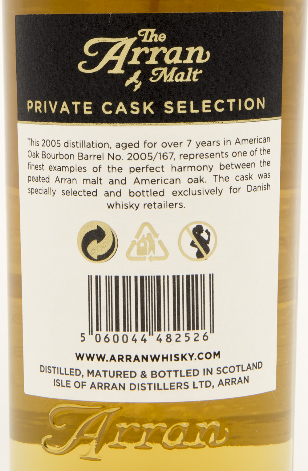 Billede: DSC_4823 - The Arran Malt - Private Cask - Danish Whisky Retailers The Peated Arran Cask Strength - back label.jpg