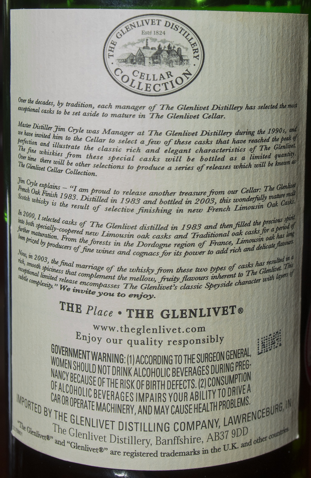 Billede: DSC_1024 The Glenlivet Cellar Collection French Oak reserver 1983 - back label.jpg