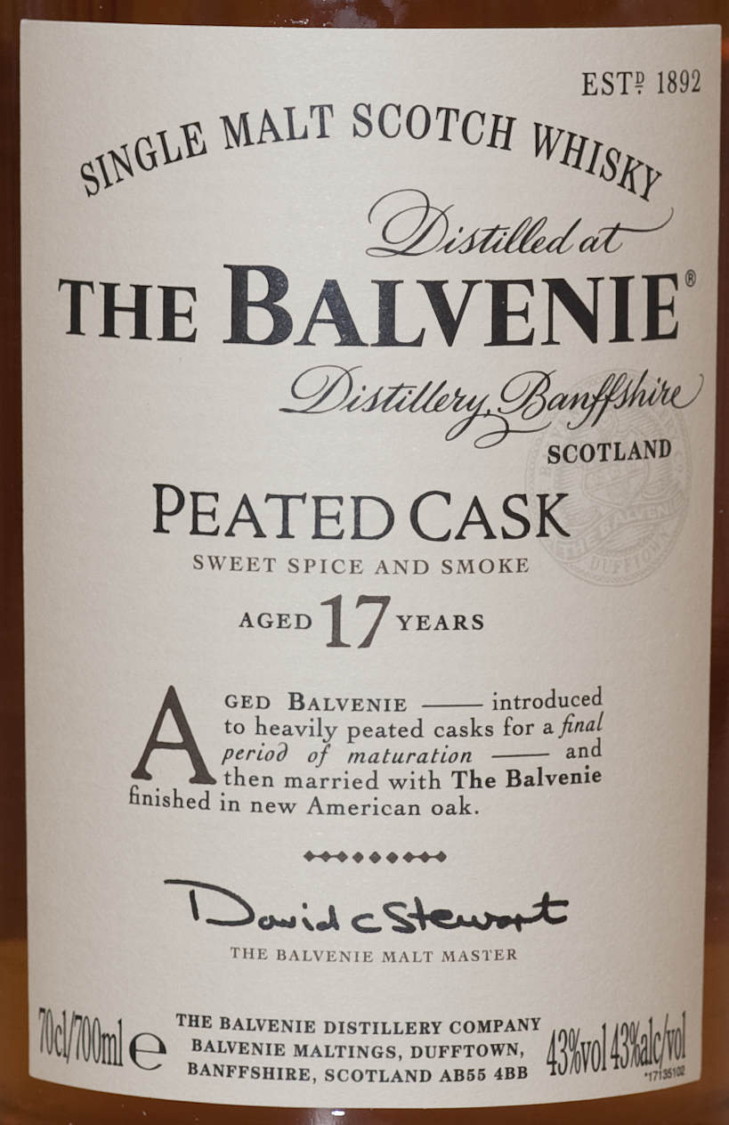Billede: balvenie 17 peated cask - bottle front label.jpg