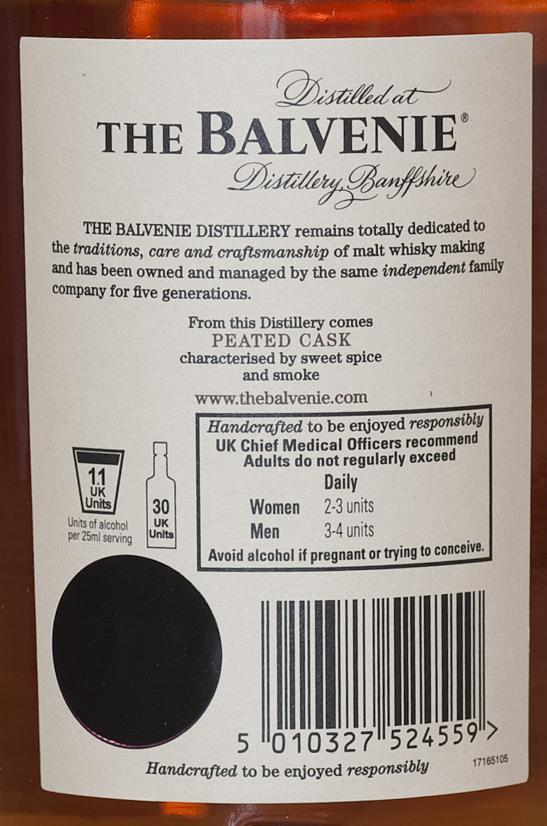 Billede: balvenie peated cask - bottle back label.jpg