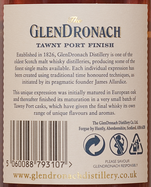 Billede: glendronach 15 tawny port - label back.jpg