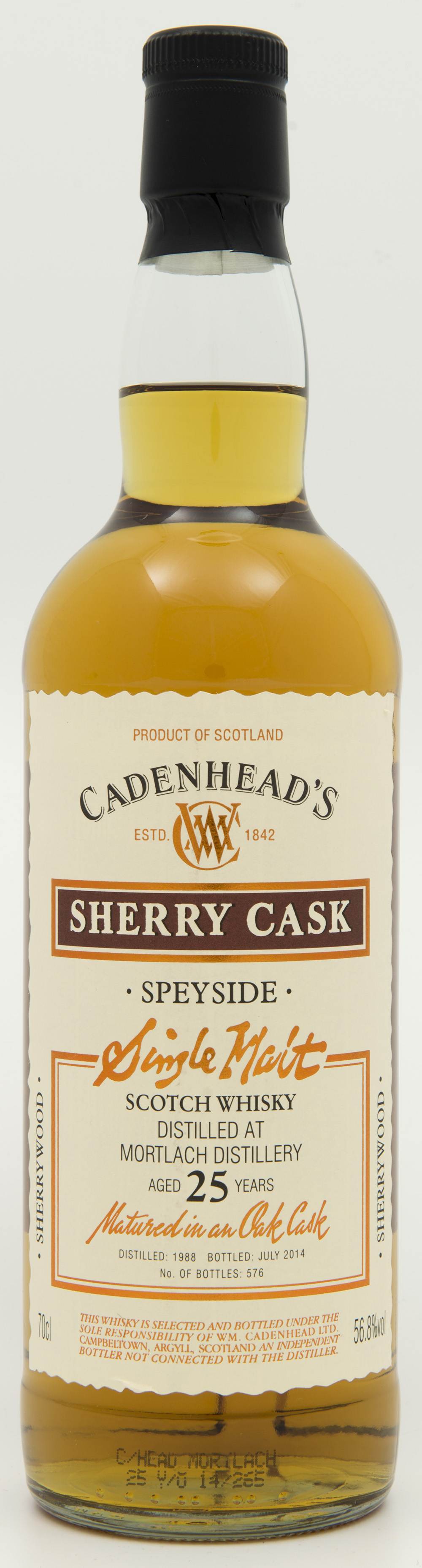 Billede: DSC_4811 - Cadenheads Sherry Cask - Mortlach - 25 years - bottle front.jpg