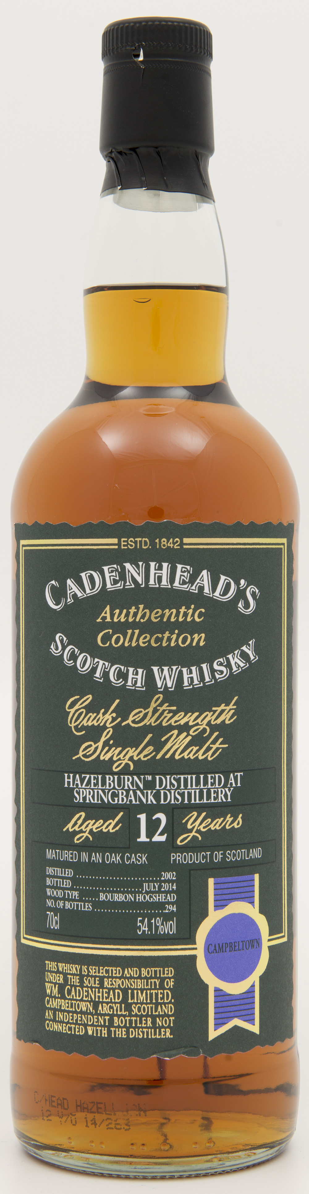 Billede: DSC_4825 Cadenheads Authentic Collection - Hazelburn 12 yers - 2002 - 2014 - bottle front.jpg