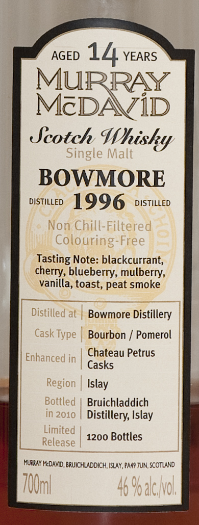 Billede: bowmore 1996 14 bourbon pomerol - label.jpg