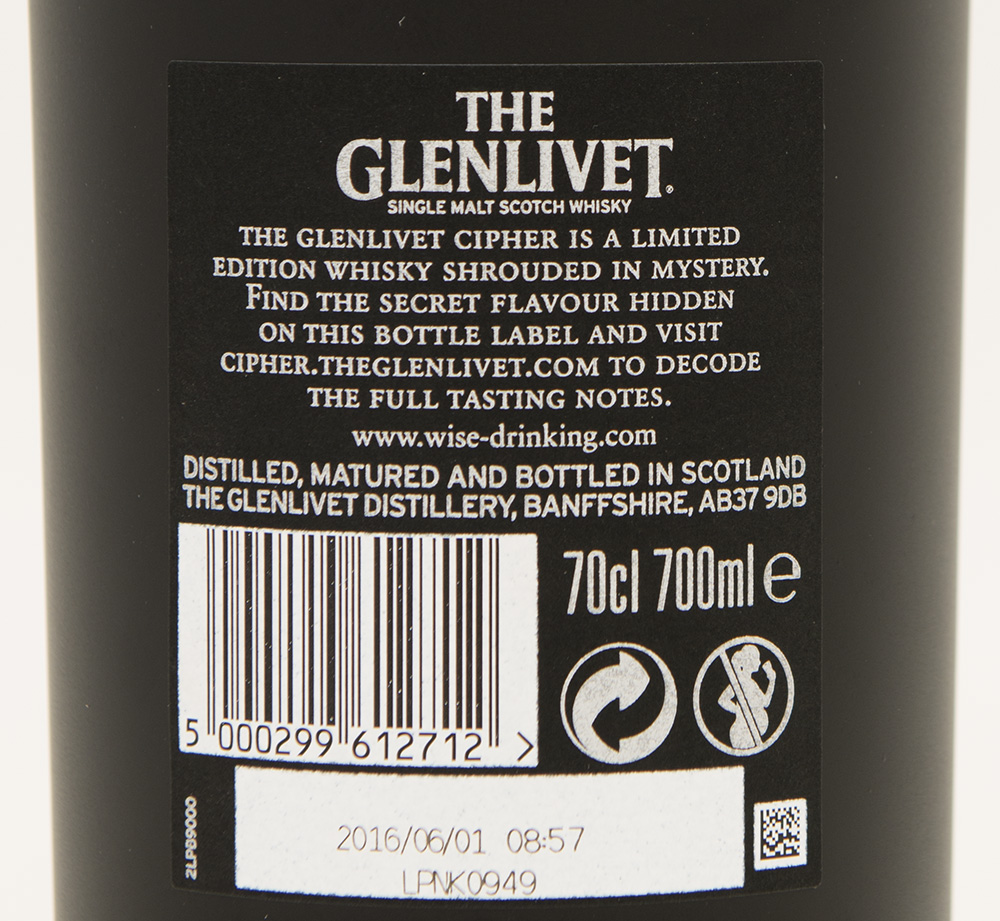 Billede: DSC_1129 - The Glenlivet Cipher - bottle back label.jpg