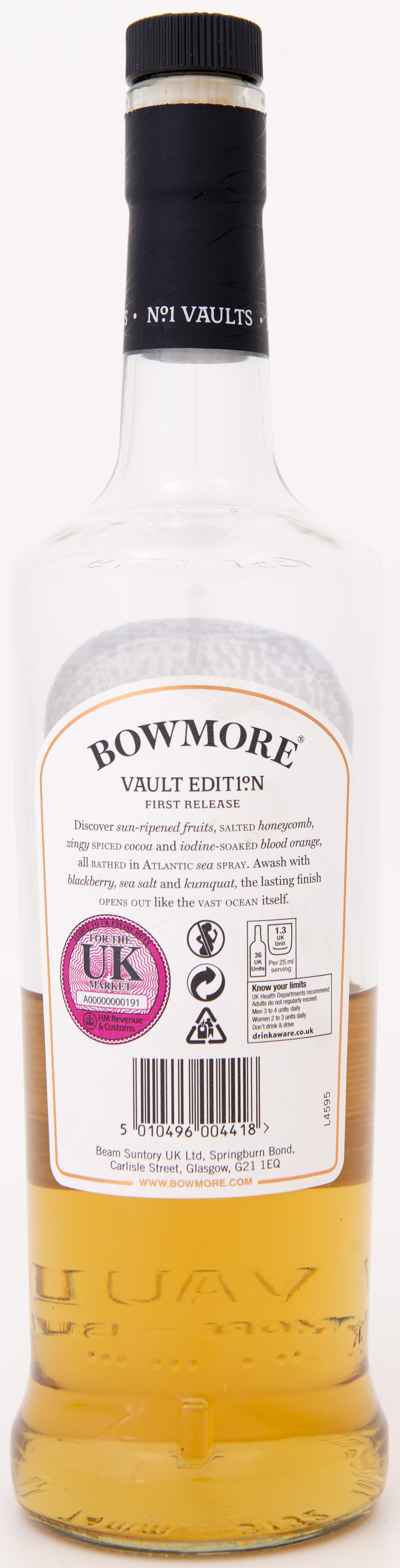 Billede: DSC_1618 - Bowmore Vaults No 1 first edition - bottle back.jpg