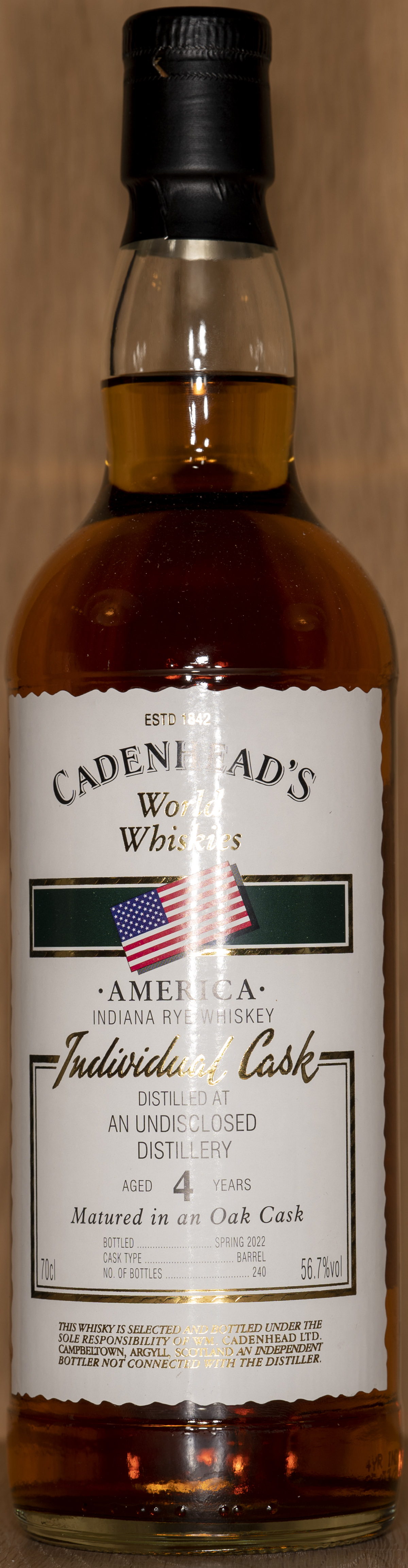 Billede: DSC_5039 - Cadenheads World Whiskies Indiana Rye 4 - bottle front.jpg
