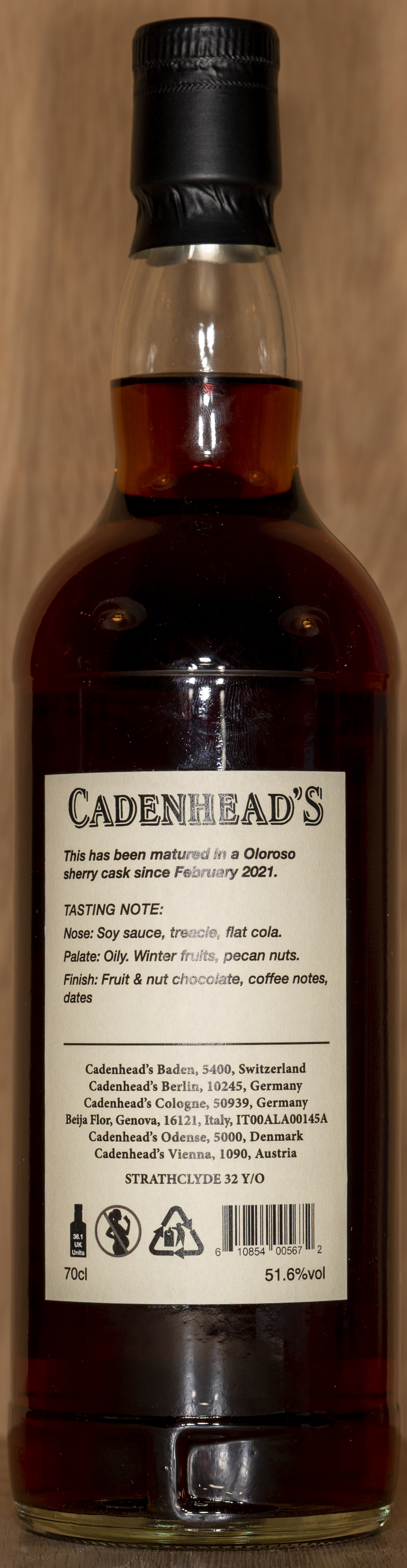 Billede: DSC_5034 - Cadenheads Sherry Cask Strathclyde 32 - bottle back.jpg