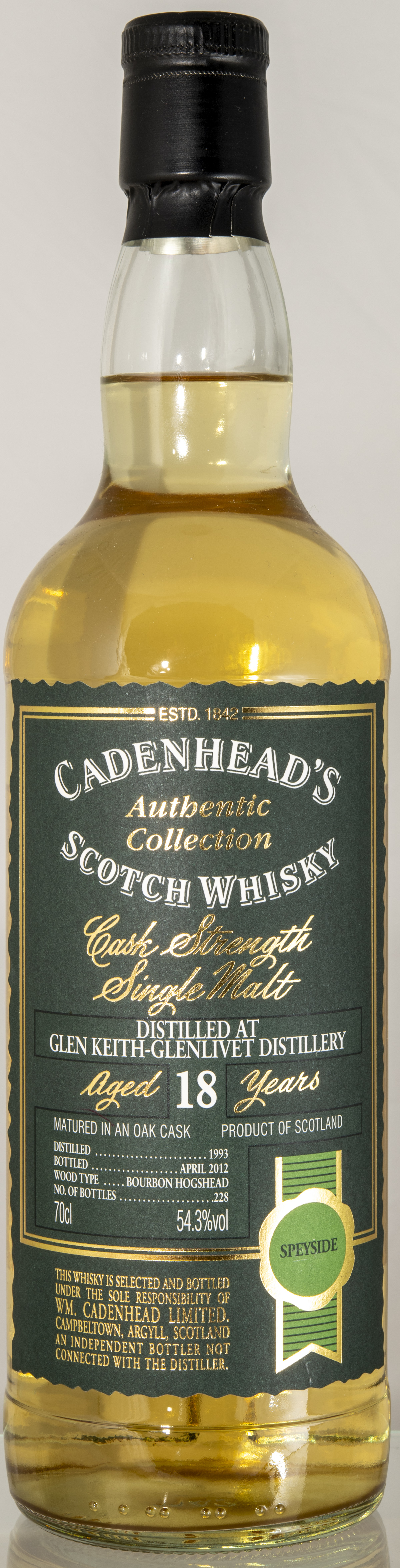 Billede: D85_8336 - Cadenhead Authentic Collection - Glen Keith-Glenlivet 18 - bottle front.jpg