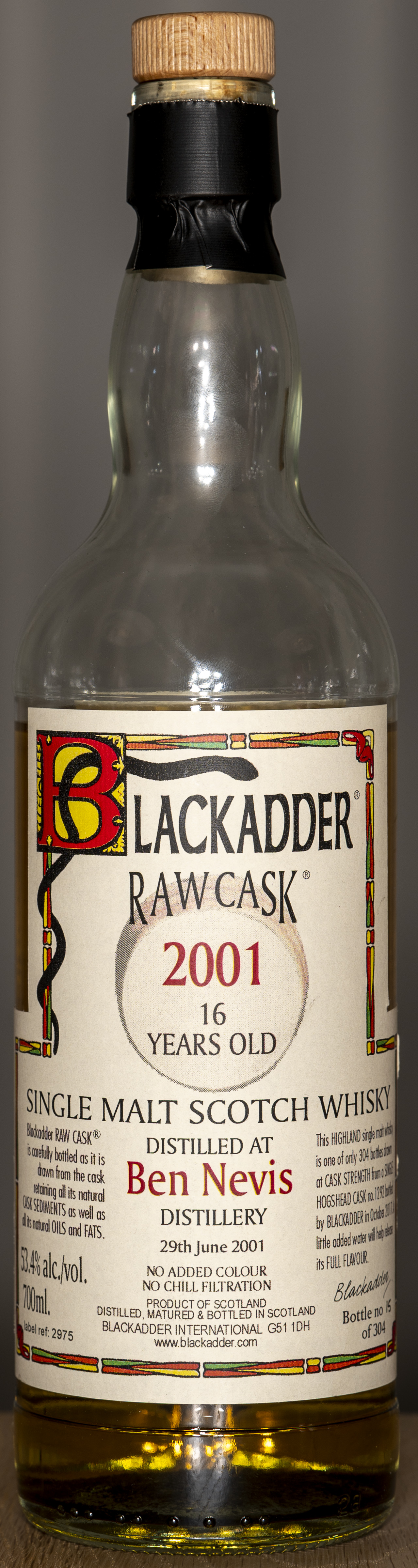 Billede: DSC_4764 - Blackadder Raw Cask 2001 16 years Ben Nevis - bottle front.jpg