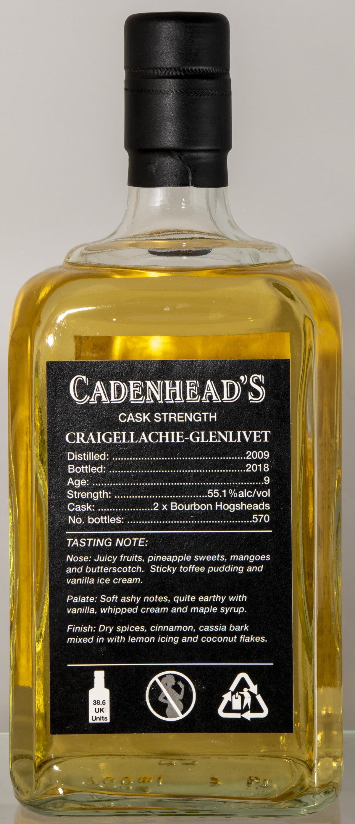 Billede: D85_8329 - Cadenhead Small Batch - Craigellachie-Glenlivet 9 - bottle back.jpg